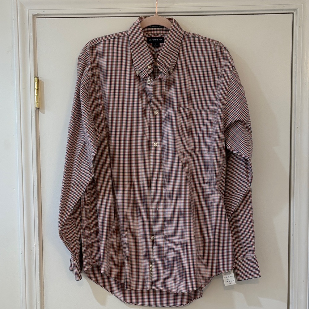Lands' End Red and Blue Plaid Casual Shirt